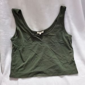 Olive Green Tank Top Crop V-Neck Cutout Large